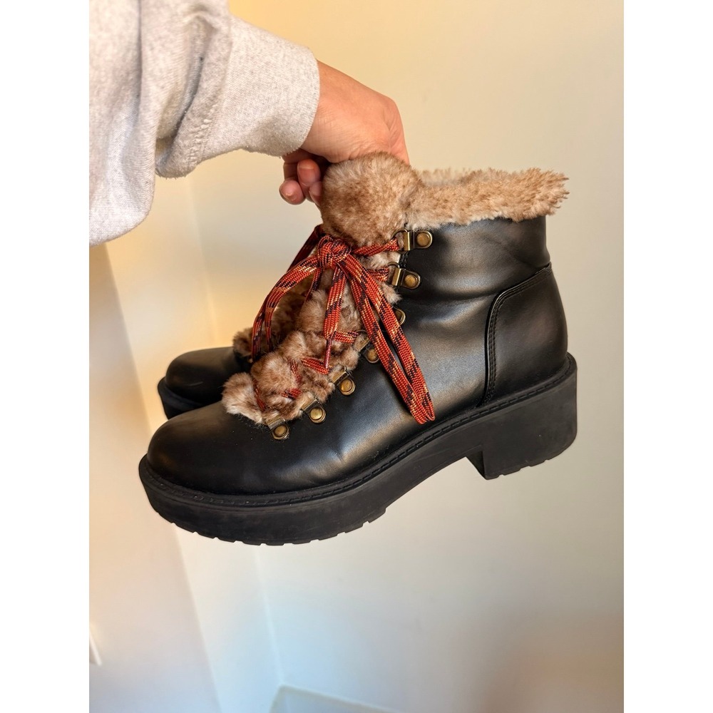 American eagle black faux fur‎ boots women's 8
